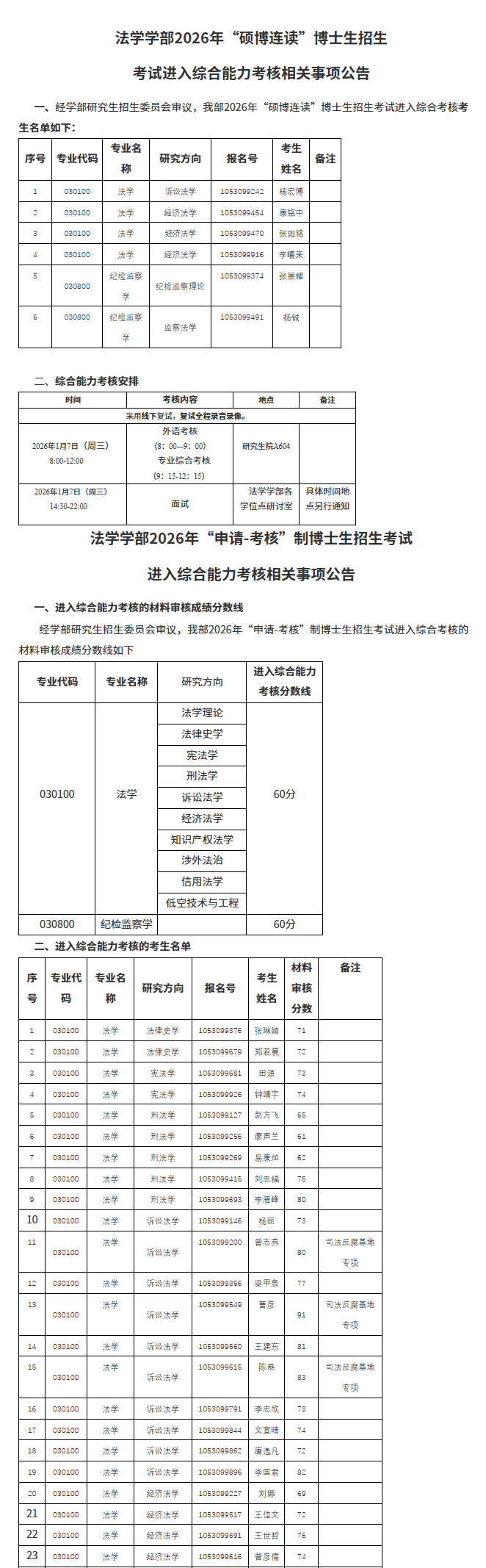 法学学部2026年“硕博连读”博士生招生考试进入综合能力考核相关事项公告1